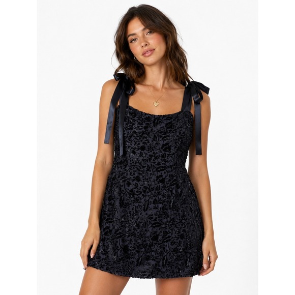 House of Harlow 1960 Dresses & Skirts - House of Harlow 1960 Navy Blue Burnout Velvet Floral Tie Strap Mini Dress Large